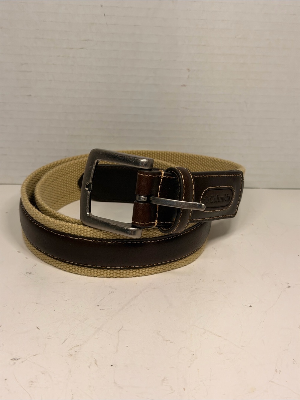 Columbia Men's Casual Fabric Belt with Genuine Leather Trim 42 Inches